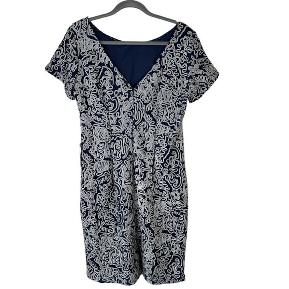 JS Collections Short Sleeve Cocktail Dress size‎ 14 NEW Navy Blue Gray Soutache - Picture 2 of 9